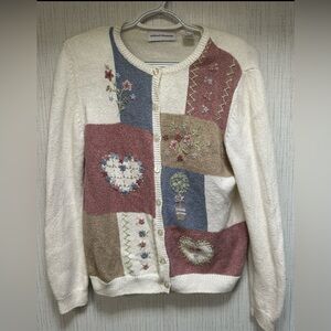 Alfred Dunner Patchwork Dainty Ditsy Floral Pink Blue Cardigan Cottagecore